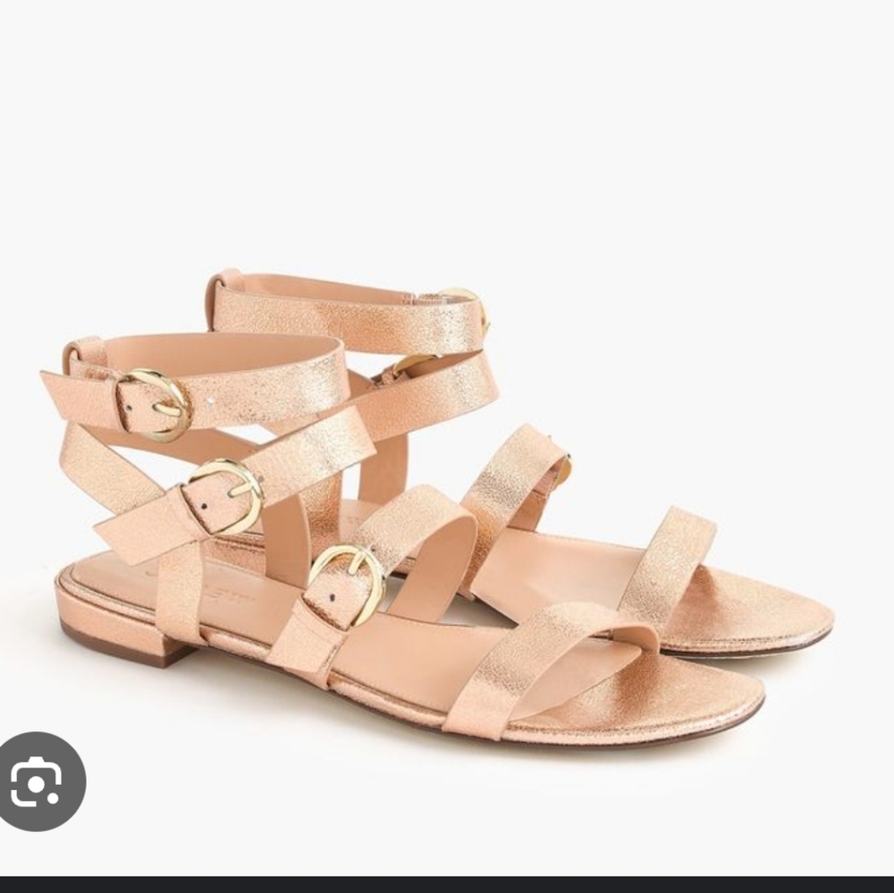 J CREW BUCKLED GLADIATOR SANDALS ROSE GOLD METALLIC BLUSH
